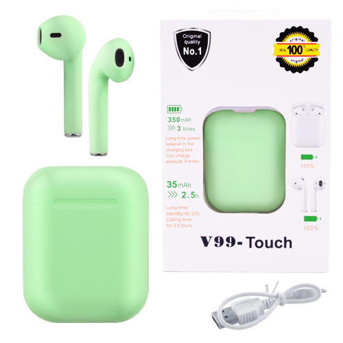 

Беспроводные bluetooth-наушники Wireless V99-Touch с кейсом green