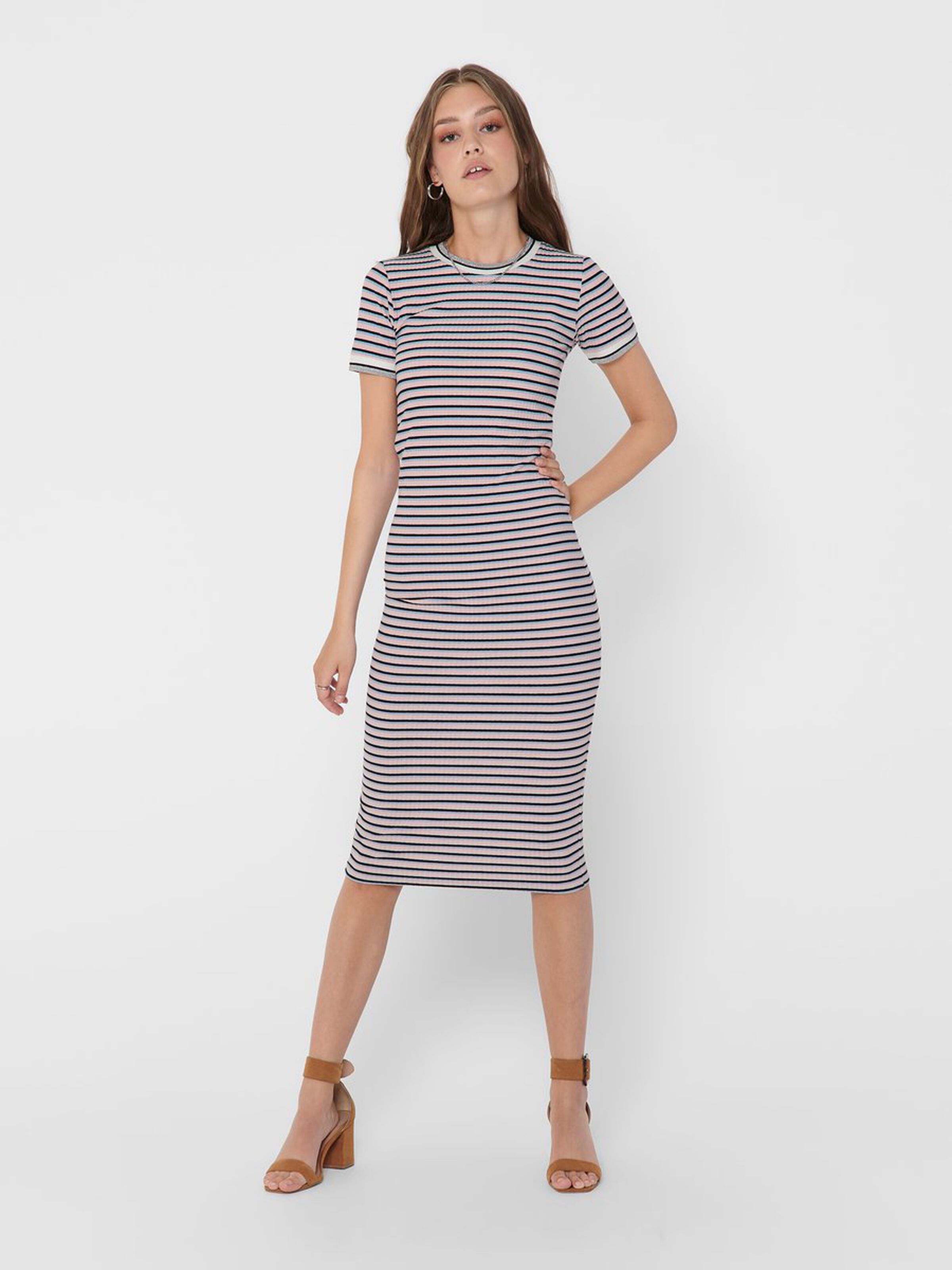 

Платье ONLY LOU S/S STRIPE DRESS JRS 15168145 Lotus S бело-розовая полоска