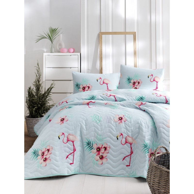 

Покрывало стеганное с наволочками Eponj Home - Flamenco mint ментоловый 200*220