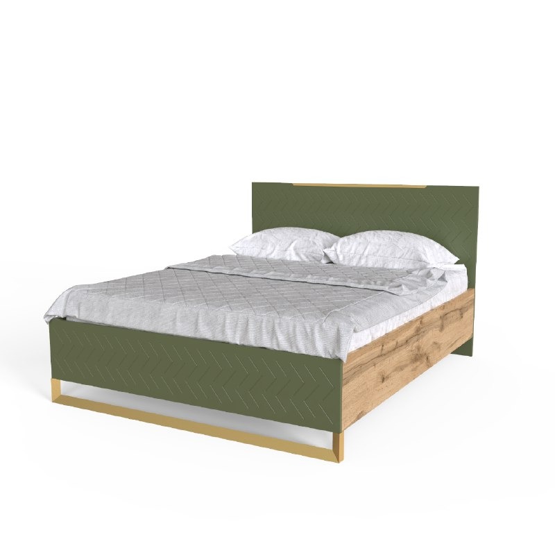 

Двуспальная кровать Swan 160x200 из ДСП дуб тахо/МДФ бали зеленый/металл золотистый цвет Artinhead (без матраса)