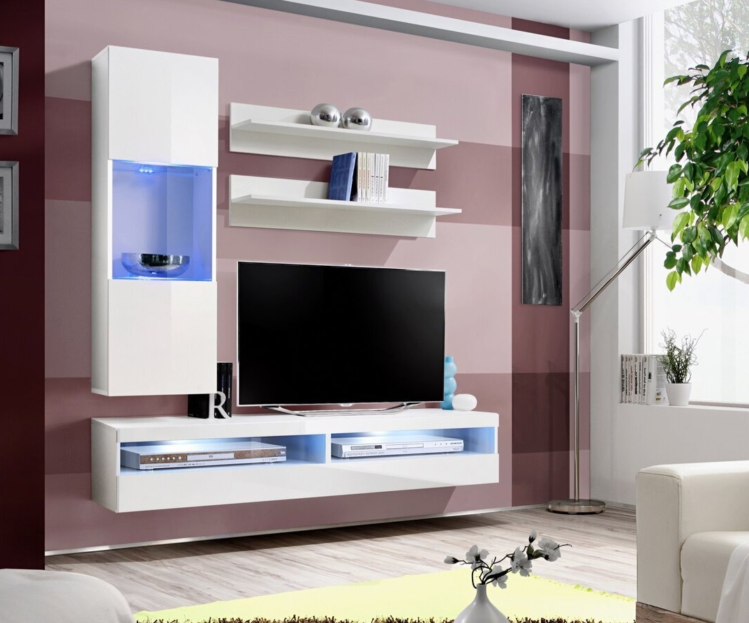 

Стенка в гостиную из ДСП и МДФ и стекла Fly S9 ASM Meble цвет Белый