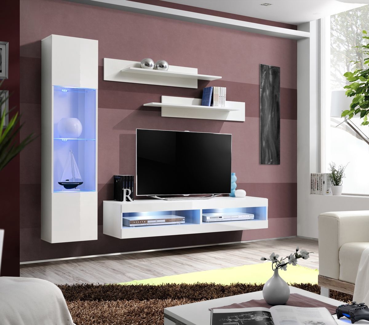 

Стенка в гостиную из ДСП и МДФ и стекла Fly R6 ASM Meble цвет Белый