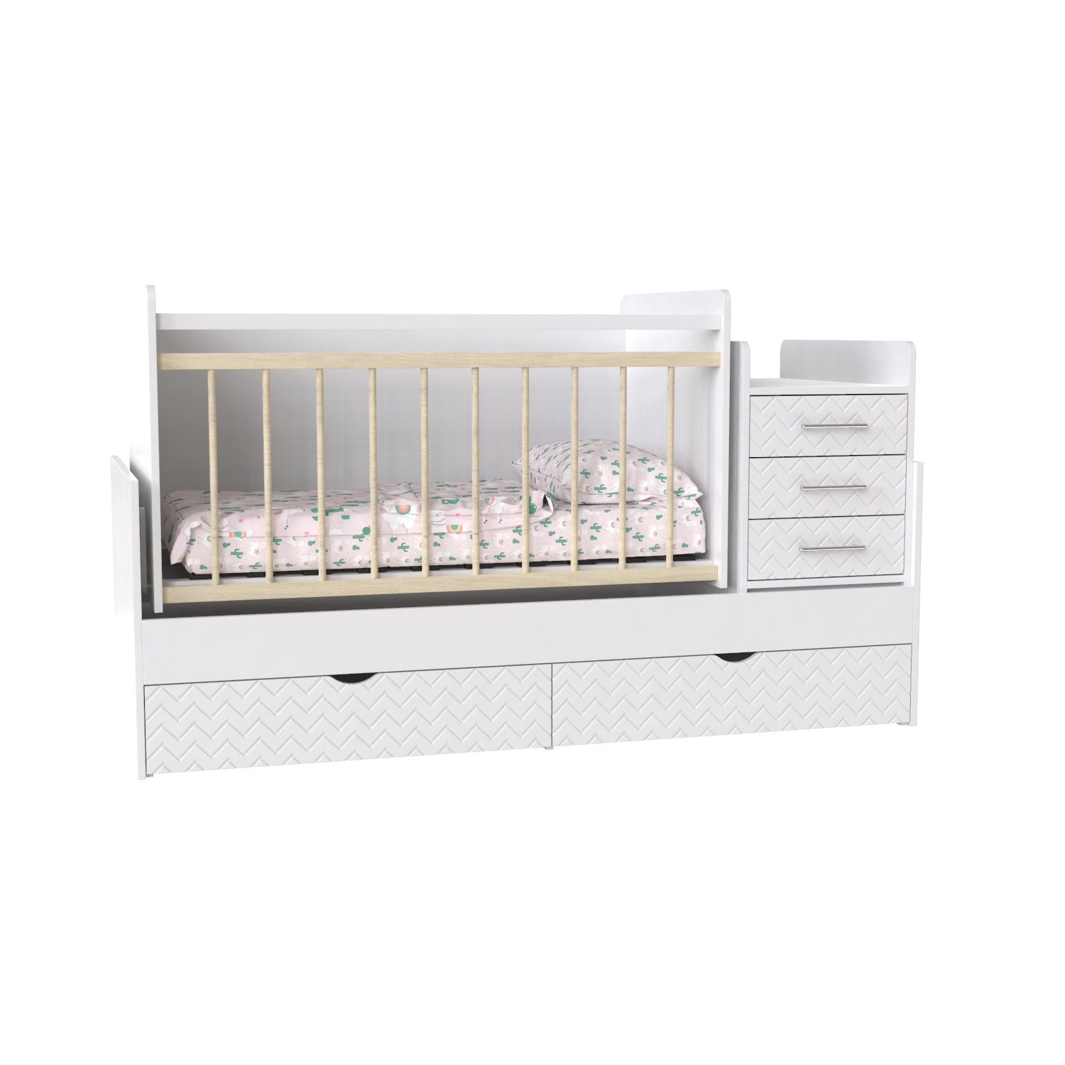 

Детская кровать трансформер из ЛДСП и МДФ Binky ДС039 (3 в 1) 1732х1050х732 аляска / белый суперматовый / решетка без покрытия цвет Artinhead
