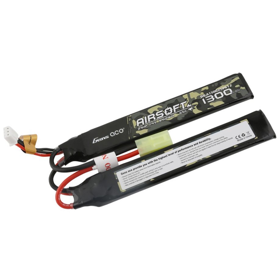 

Аккумулятор для страйкбола Gens Ace LiPO 7,4В 1300мАч 2S 25C 126х22х12мм 68г Mini Tamiya Airsoft (GEA13002S25T2)