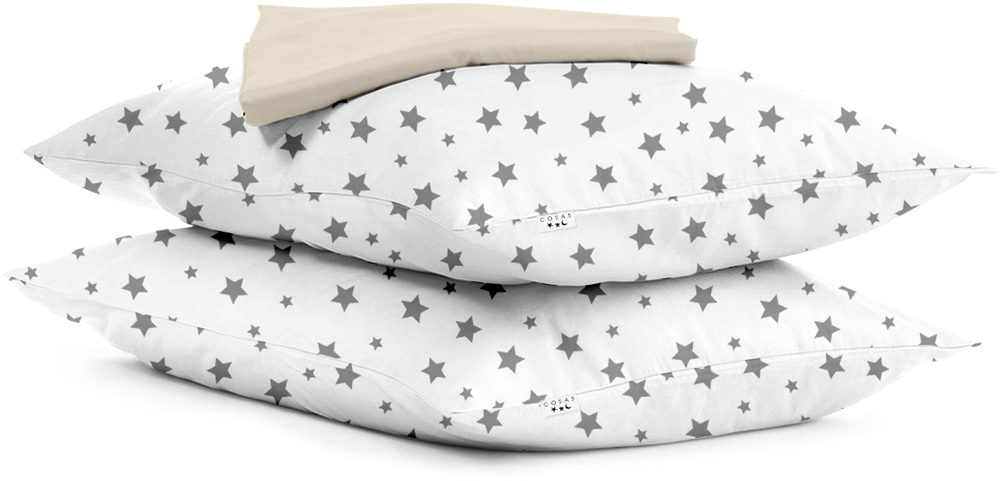 

Натуральный набор Cosas Простынь 220х240 + 2 наволочки 50х70 Set_Beige_StarBigGreyWhite