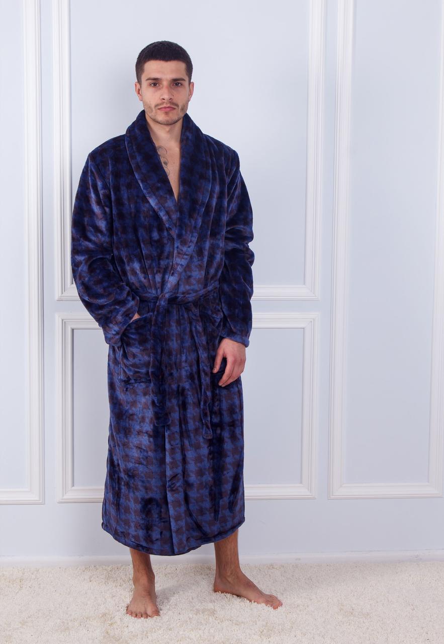 

Халат мужской махровый бамбук клетка без капюшона Sofi Soft Синий 2XL (S 10861 768190) (1224)