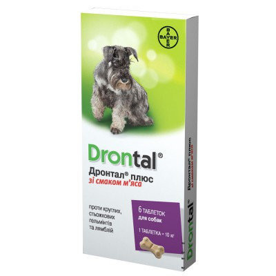 

Таблетки Дронтал Плюс от гельминтов со вкусом мяса для собак, 6 таблеток