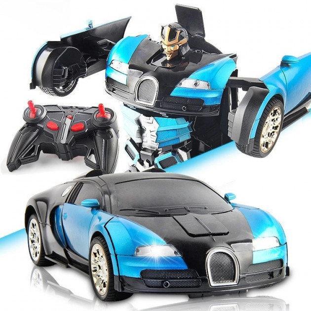 

Машинка Трансформер АВТОБОТ Bugatti Robot Car Size 1:18 синяя + пульт