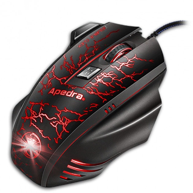 

Игровая проводная мышка Apedra A7 3200 dpi мышь компьютерная геймерская LED подсветка черная