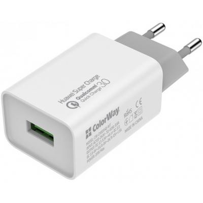 

Зарядний пристрій ColorWay 1USB Huawei Super Charge/Quick Charge 3.0, 4A (20W) (CW-CHS014Q-WT)