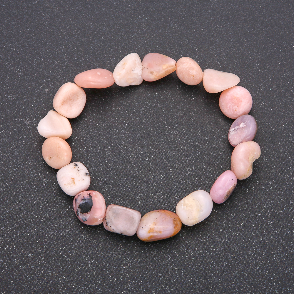 

Браслет из натурального камня Розовый Опал на резинке галтовка, диаметр 9х14(+-)мм обхват 18см, ida39777