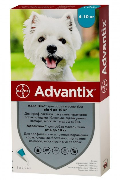 

Капли Advantix Адвантикс для собак 4-10 кг, 4 шт в упаковке
