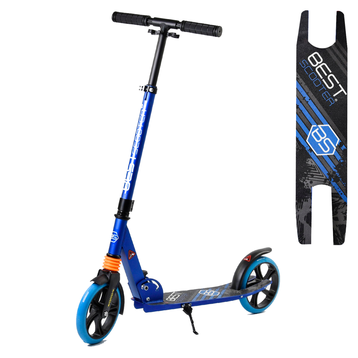 

Самокат двухколесный 212681 "Best Scooter" с широкой декой, колеса 200 мм, 1 амортизатор, Черно-синий
