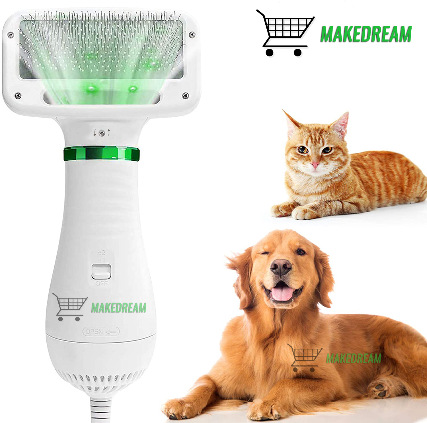 

Массажная расчёска фен для кошек и собак PET Grooming Dryer WN-10 2в1 Дешеддер для груминга White (L0956)