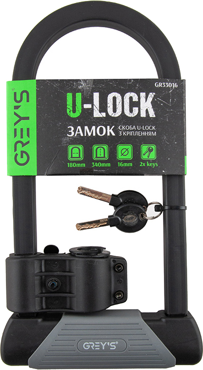 

Велосипедный замок Grey's U-lock с креплением 16 х 180 х 340 мм (GR33016)