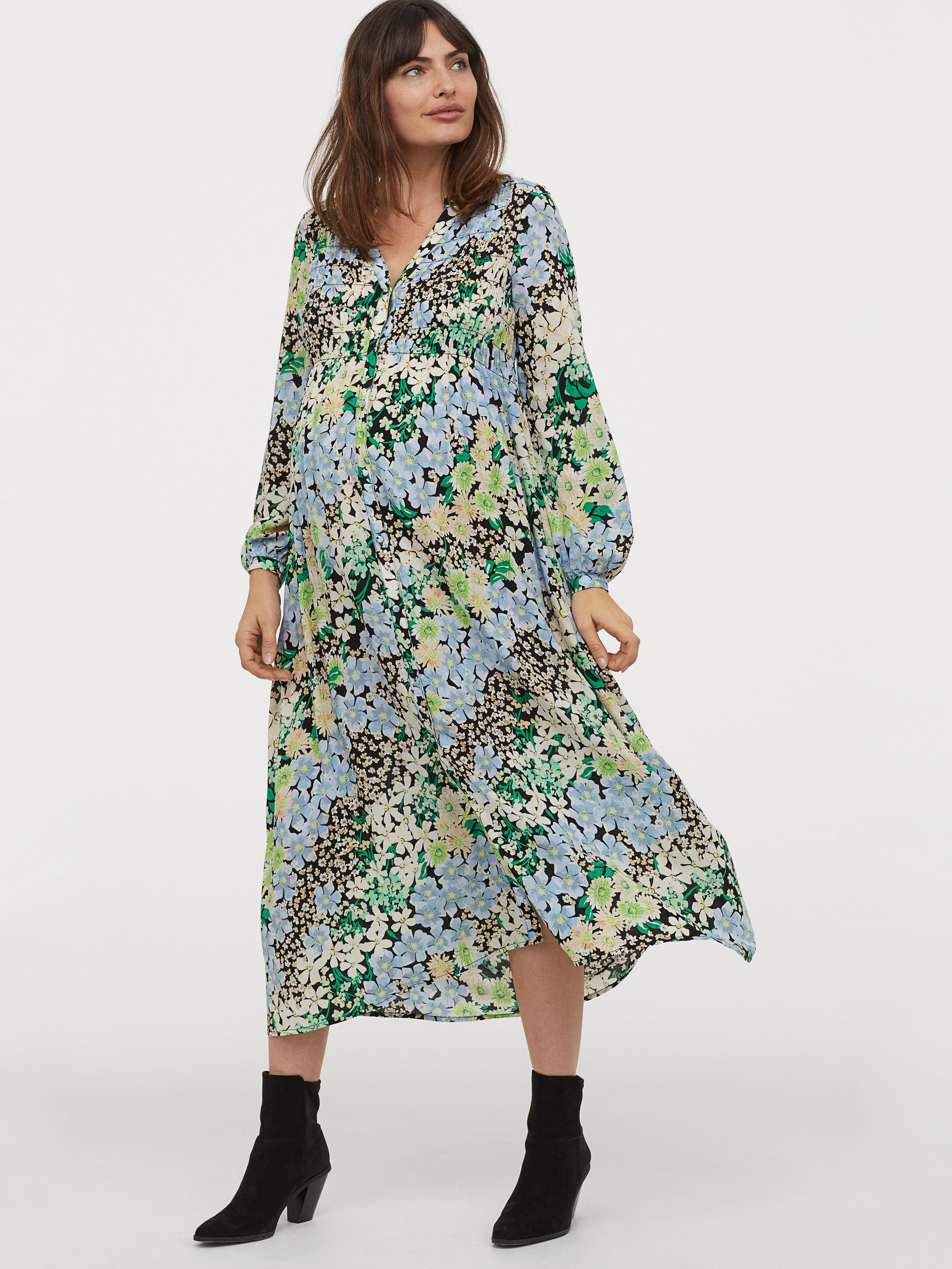

Платье для беременных H&M 060856886 S Черное с зеленым и голубым