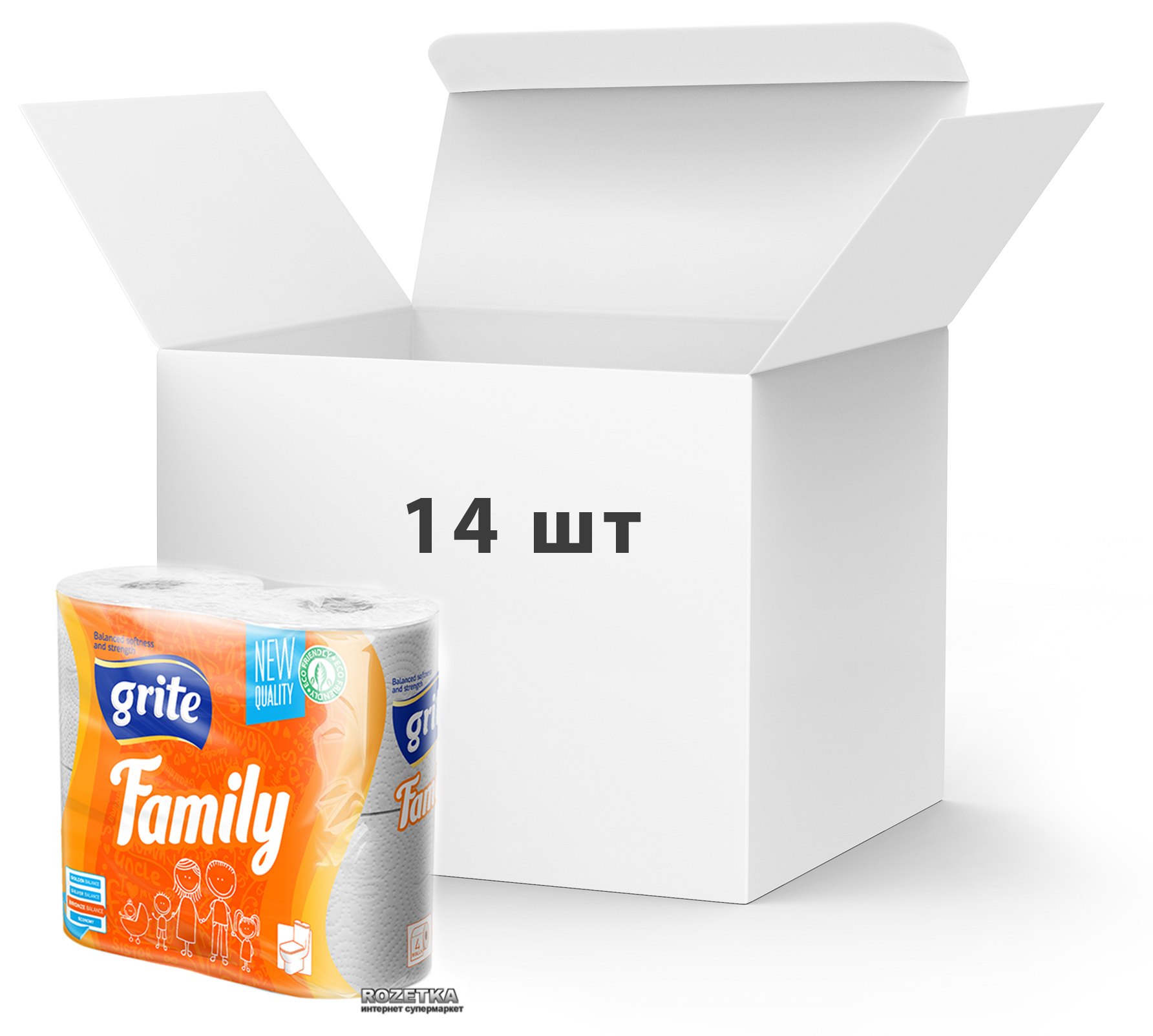Акція на Упаковка туалетной бумаги Grite Family 150 отрывов 3 слоя 4 рулона х 14 шт (4770023192117) від Rozetka UA