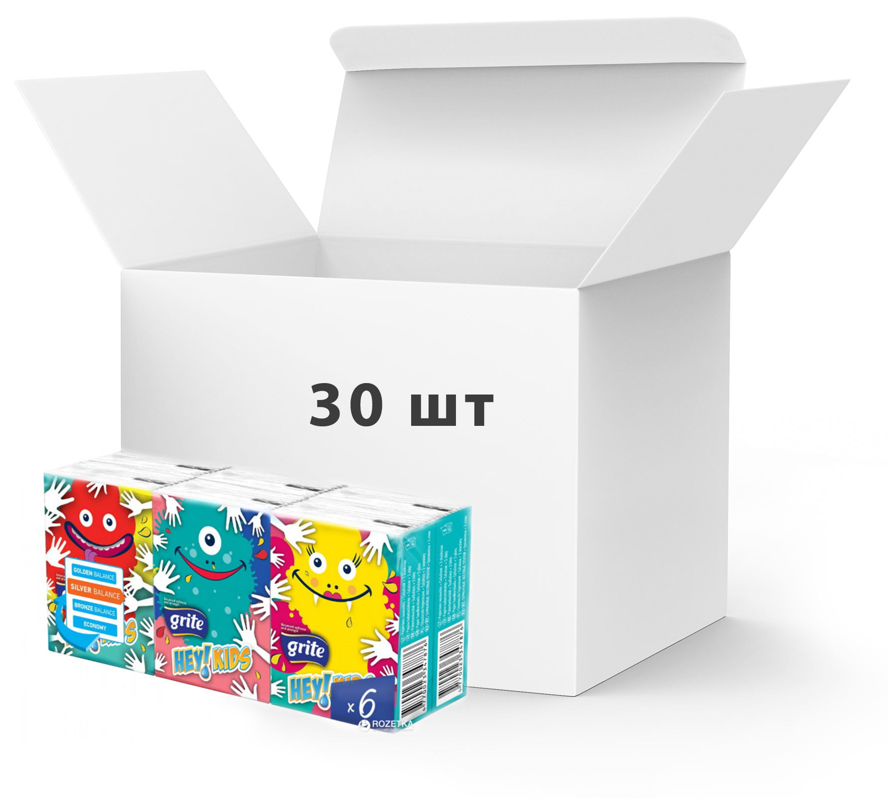 

Упаковка носовых платков Grite Hey! Kids! трехслойные 6 пачек х 30 шт