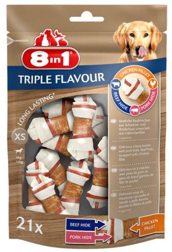 

Косточки жевательные для собак 8in1 Triple Flavour XS 21 шт