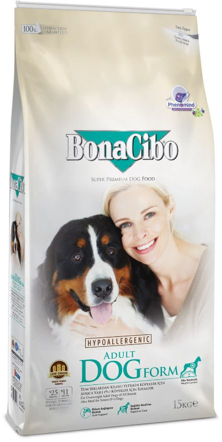 

Сухой корм для взрослых собак с избыточным и для пожилых собак весом BonaCibo Adult Dog Form с мясом курицы, анчоусами и рисом 15 кг