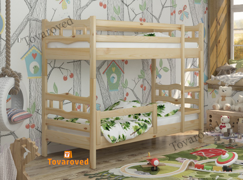 

Двухъярусная кровать 80х200 с бортиком защитным Wellmebely Робин Трансформер сосна Бук Л6