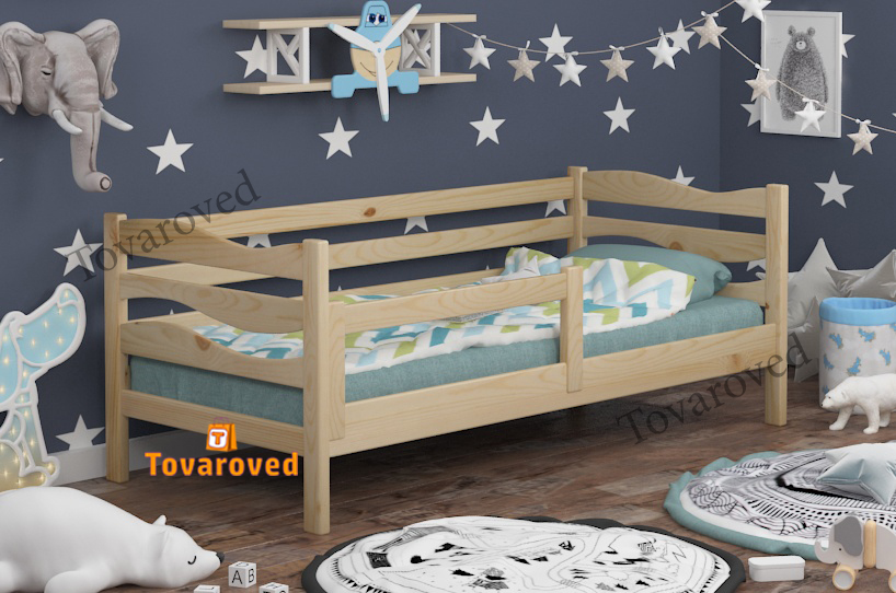 

Кровать детская односпальная 90х190 с бортиком защитным Wellmebely Волна сосна Бук Л6