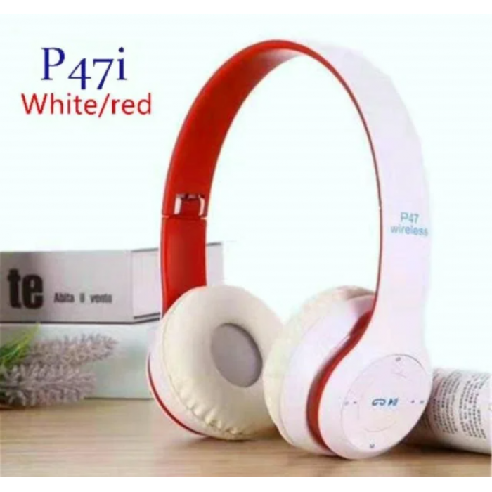 

Беспроводные Наушники P-47i Bluetooth + MicroSD + FM Радио Белые с Красным