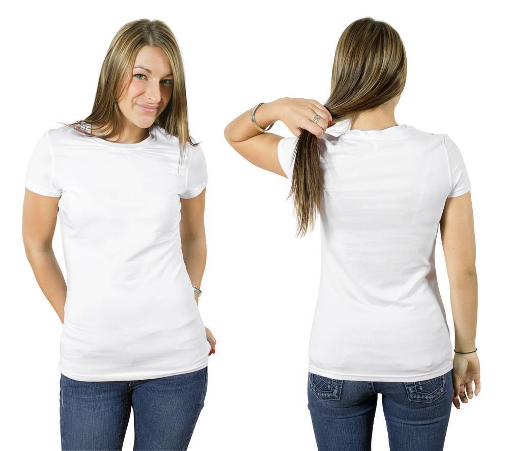 Женская футболка белая спереди и сзади