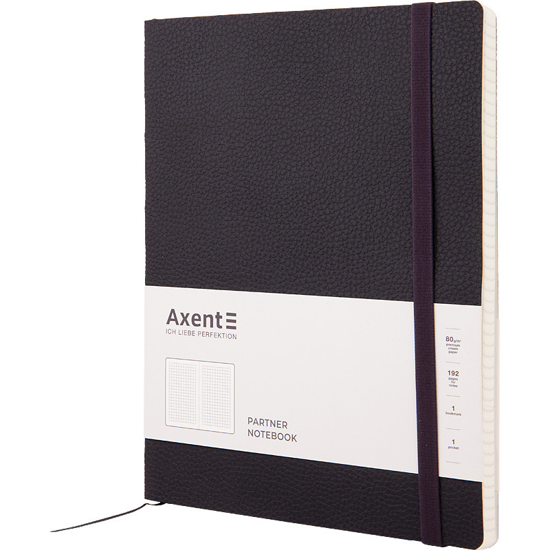 

Записная книга блокнот Axent Partner Soft L 190x250 мм 96л клетка черный (8615-01-A)