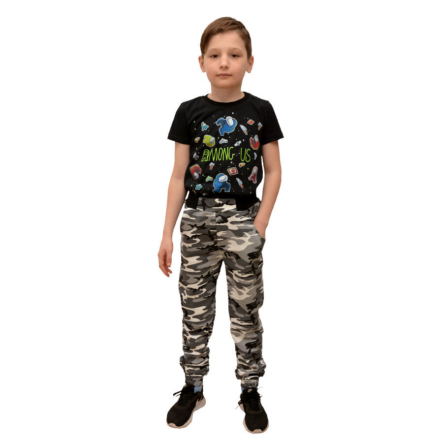 

Джоггеры детские камуфляж серые двухнитка Blanka 32 116-122 см. (11754)
