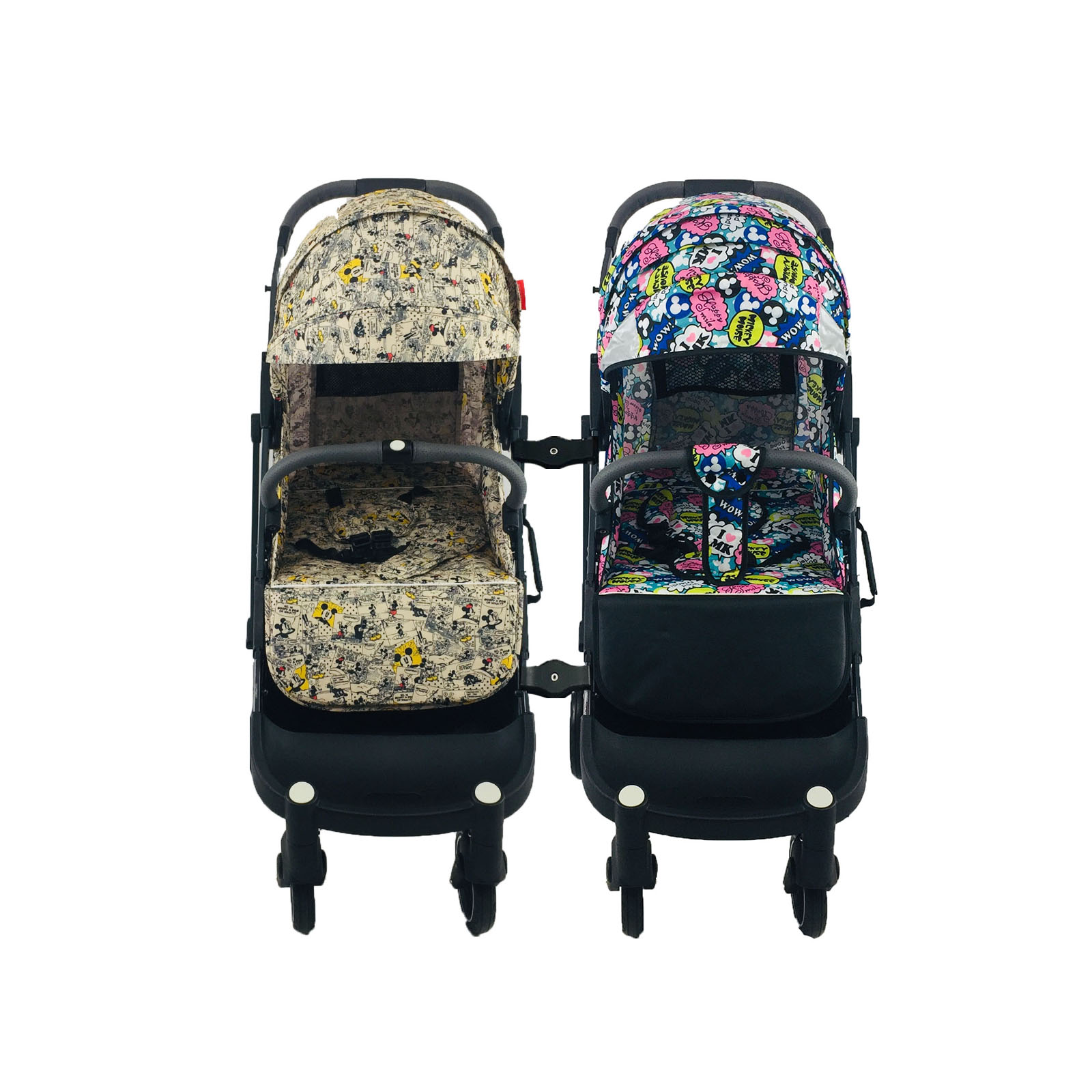 

Коляска для двойни Yoya Plus Pro-21 Бежево-синяя Гуфи-WOW с Большим дождевиком