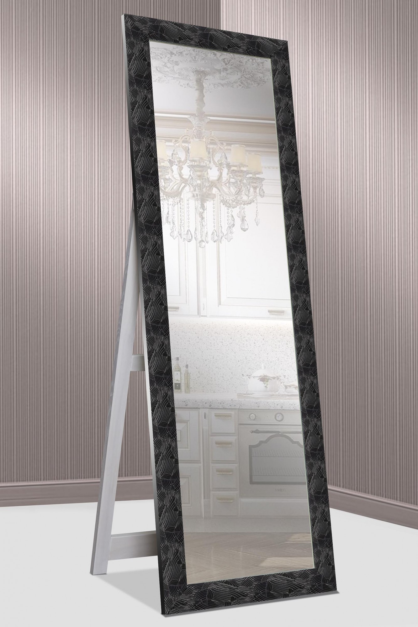 

Напольное зеркало в раме в полный рост на деревянной подставке Decorfrom Black pattern 60х174 черный