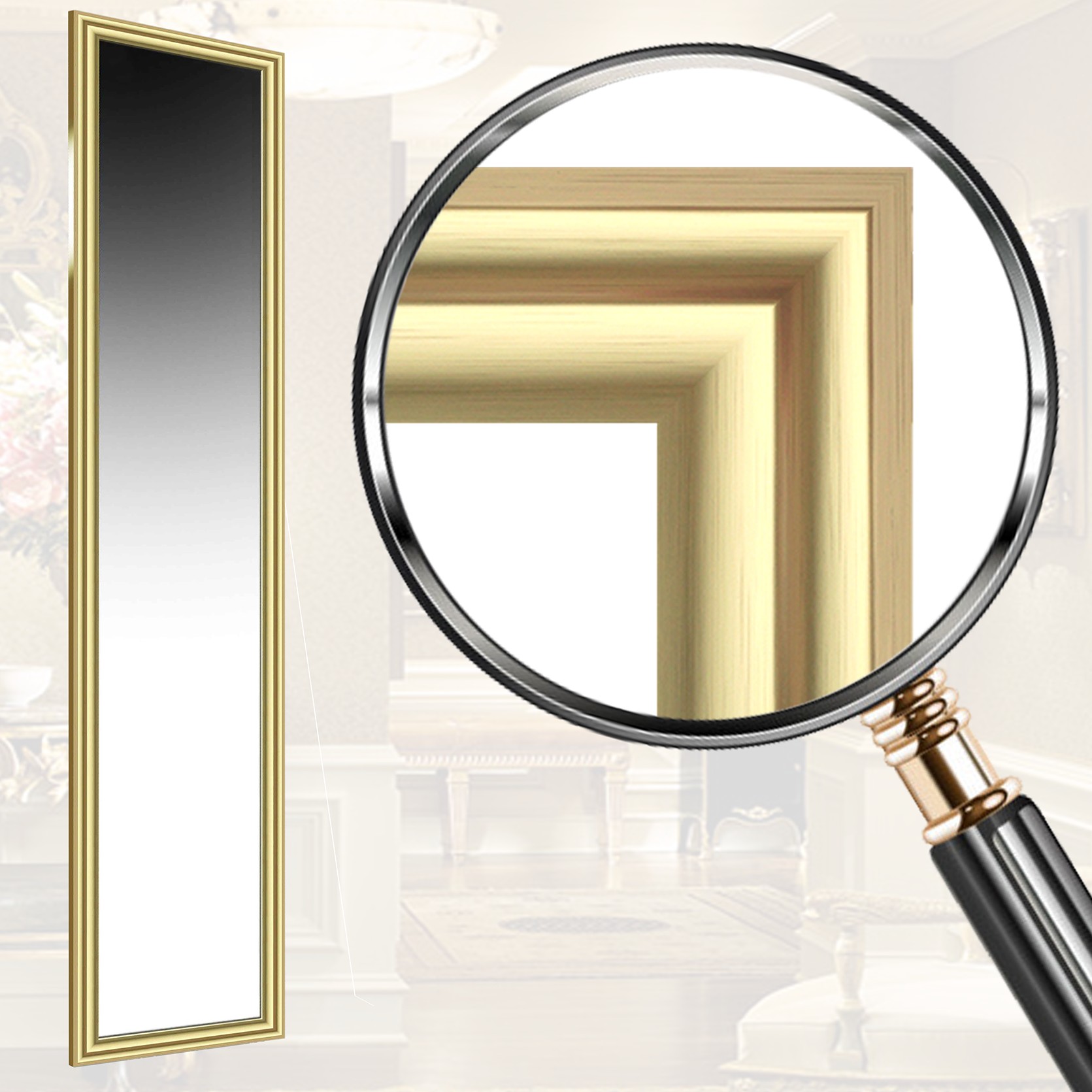 

Зеркало в раме настенное Decorfrom Gold small glossy 45х168 см золото