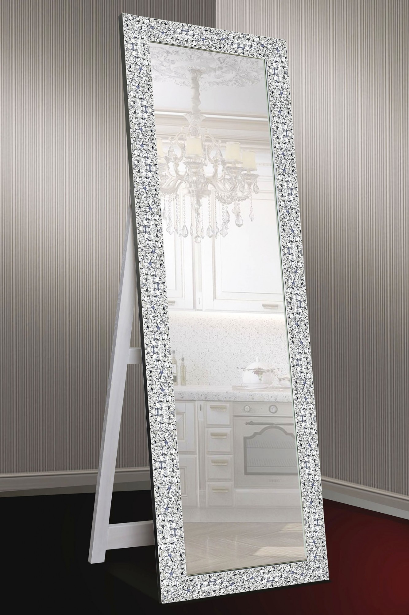 

Напольное зеркало в деревянной раме на подставке из дерева Decorfrom Psilver 60х174 серебристое
