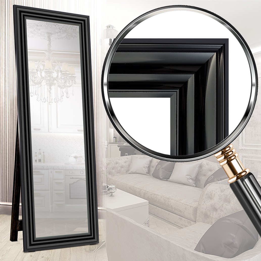 

Напольное зеркало в раме на деревянной подставке в полный рост Decorfrom Black glossy 60х174 черный