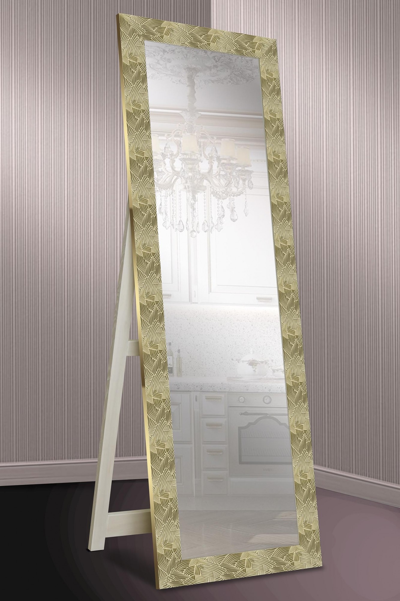 

Зеркало напольное в раме на деревянной подставке в полный рост Decorfrom Gold pattern 60х174 золото