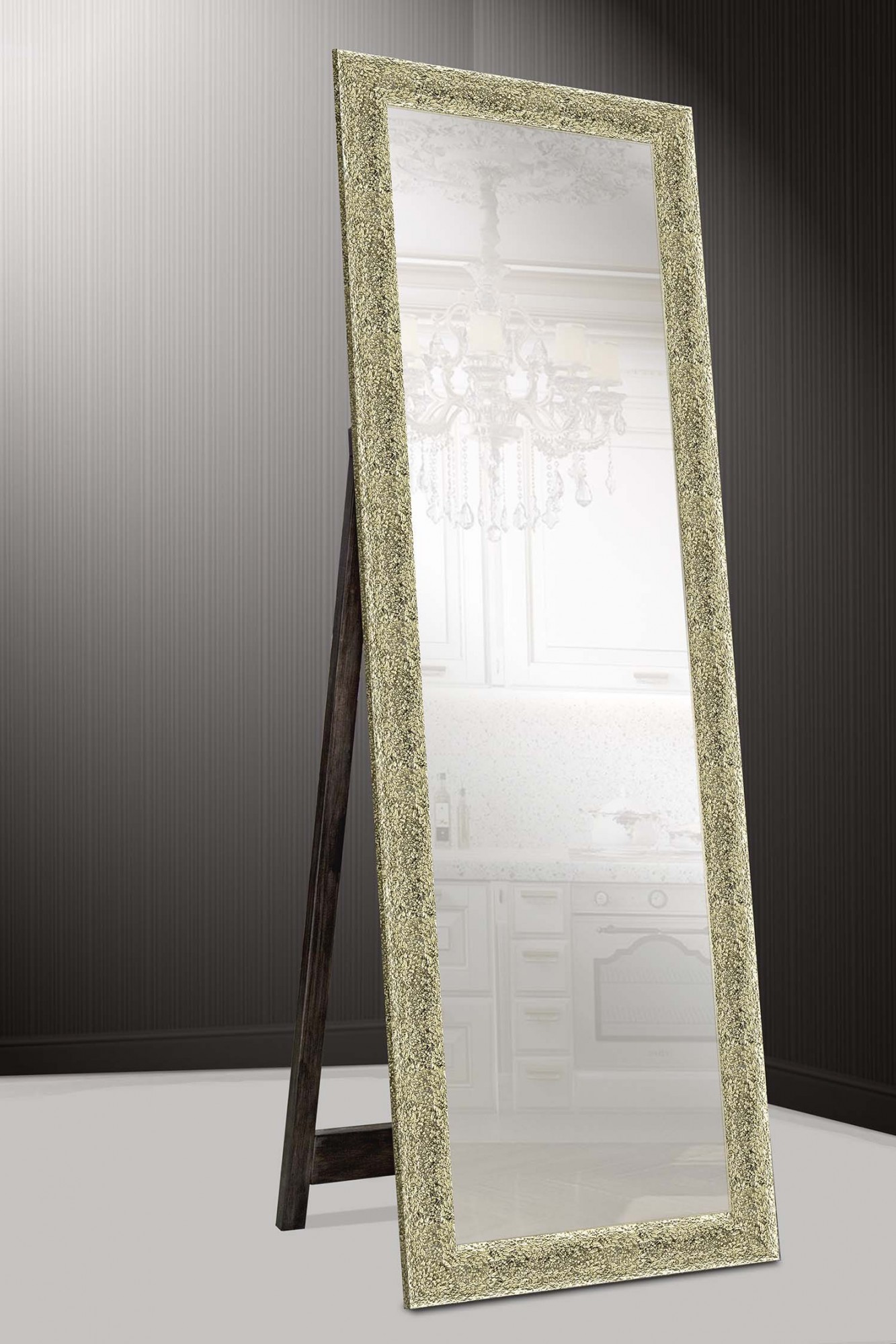

Зеркало напольное в раме на деревянной подставке в полный рост Decorfrom Golden crum 60х174 см золото