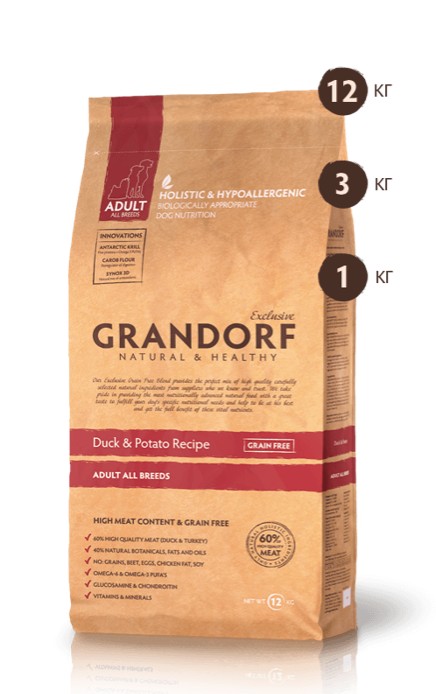 

Сухой корм для собак всех пород Grandorf Duck & Potato Adult All Breeds с уткой и сладким картофелем 3 кг