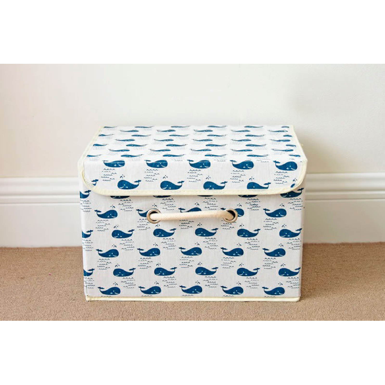

Ящик складной с крышкой прямоугольный белый Киты Small