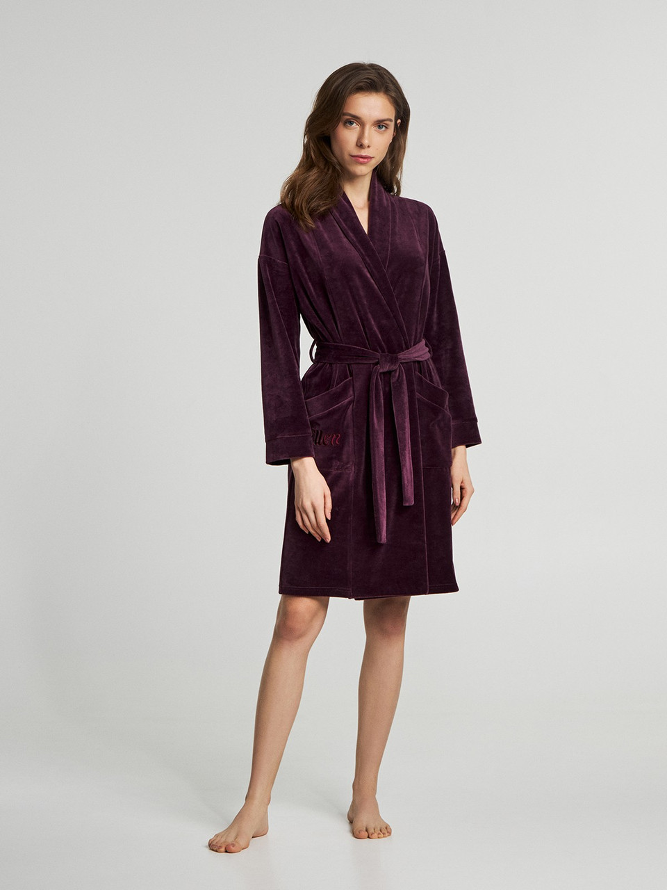 

Женский велюровый халат Ellen LDG 037/009 бордовый S