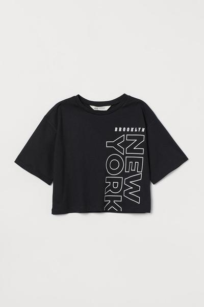 

Короткая футболка с принтом H&M 158/164 (165/84) Черный/Нью-Йорк