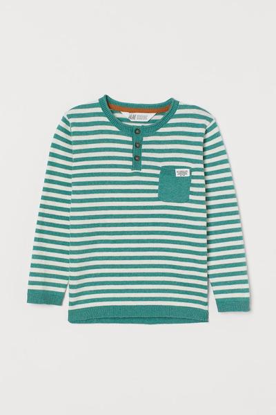 

Вязаный хлопковый джемпер H&M 98/104 (110/56) Ментоловый/Белая полоска