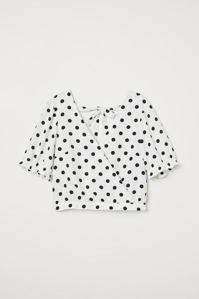 

Блузка с запахом на завязках H&M  (160/80А) Белый/Черный горошек, Блузка с запахом на завязках H&M 34 (160/80А) Белый/Черный горошек