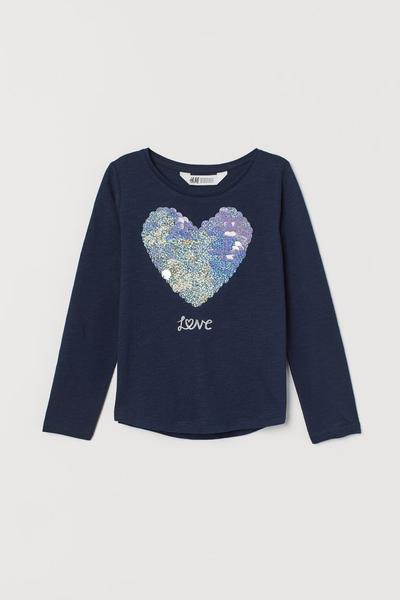 

Топ с пайетками H&M 110/116 (120/60) Темно-синий/Сердечко