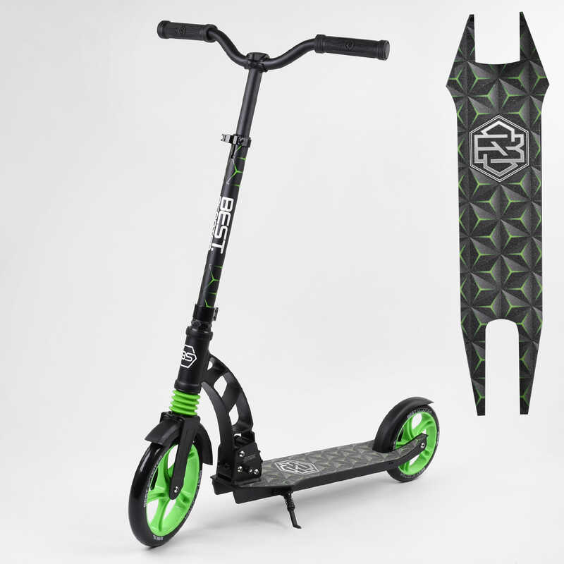 

Самокат двухколесный Best Scooter с PU колесами, 1 амортизатором Black/Green (99666)