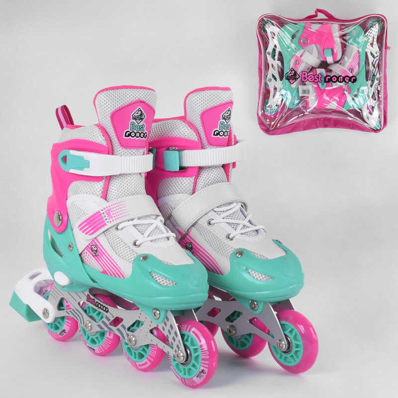 

Роликовые коньки Best Roller (30-33) PVC колёса, свет на переднем колесе, в сумке Turquoise/Pink/White (98863)