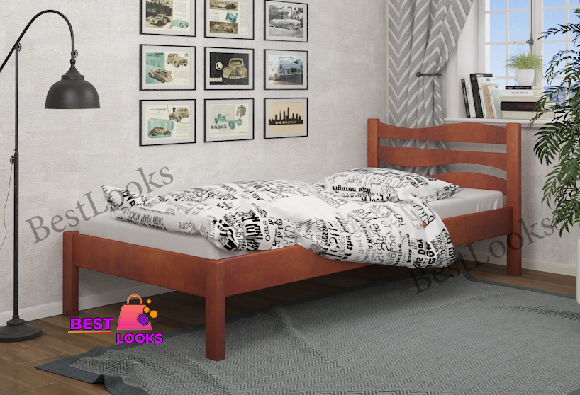 

Кровать односпальная 90х200 Wellmebely Волна дерево сосна Яблоня Л6