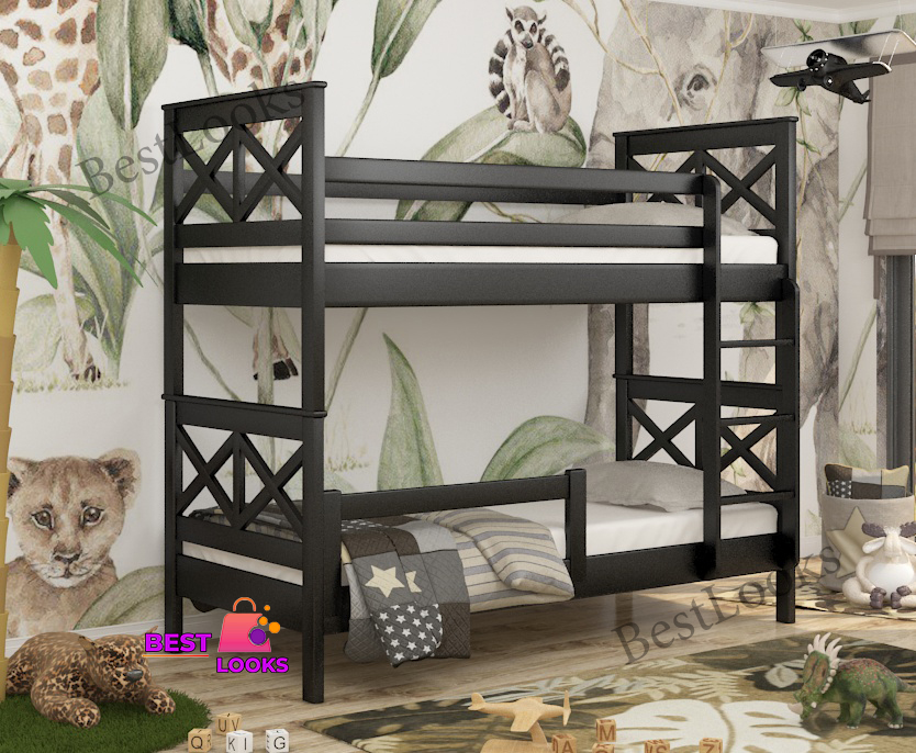 

Кровать Двухъярусная 80х200 с бортиком защитным Wellmebely Маугли Трансформер сосна Венге Л6