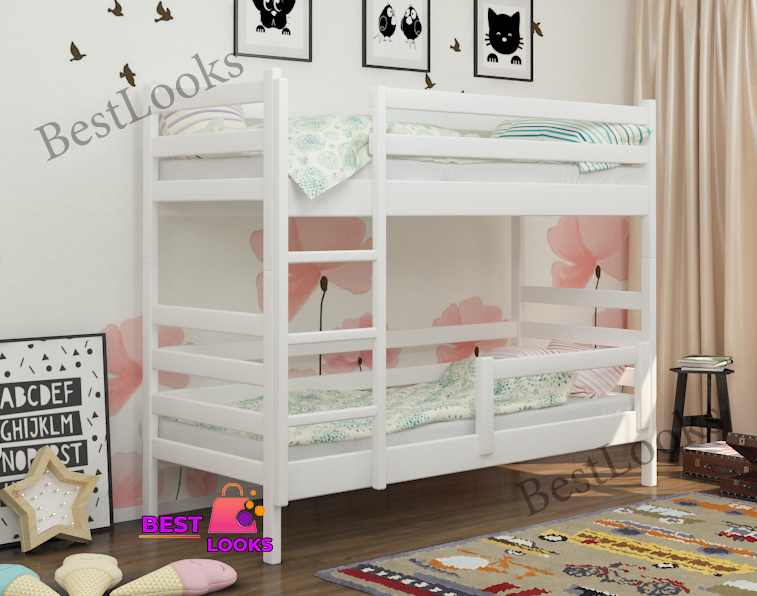 

Кровать Двухъярусная 80х200 с бортиком защитным Wellmebely Соня Трансформер сосна Белый Л6