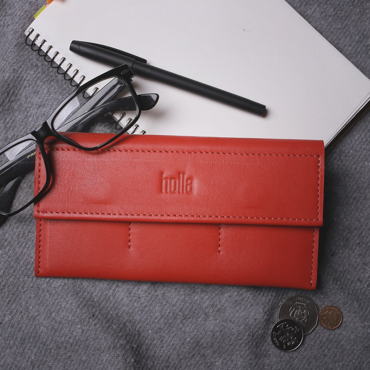 

Дизайнерское кожаное портмоне holla, ручной работы IDLER WALLET // RED (hl-IDLER WALLET)